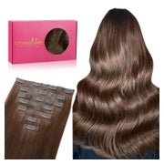 WENNALIFE Nahtlose Clip In Extensions Echthaar, 50cm, 150g, Schokoladenbraun