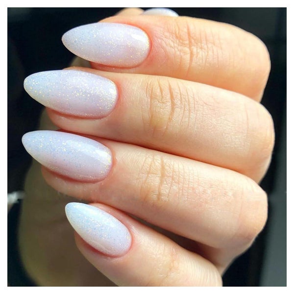 Kunstnägel Mandel Nude Glitter Halbtransparent weiß Glitzerp 1 St