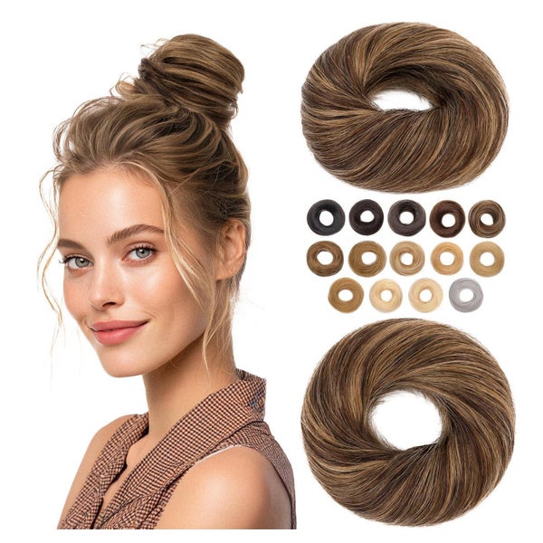 MY-LADY Echthaar Dutt Haarteil mit Gummiband - Dunkel Braun/Hellbraun (17g)