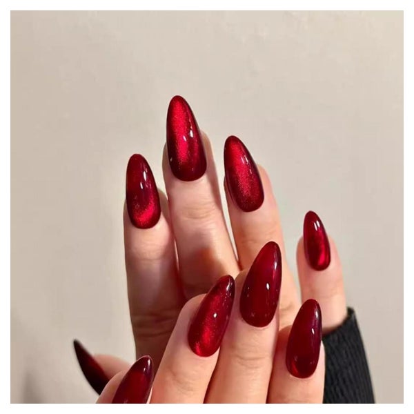 30 Stück Kristall Cat Eye Falsche Nägel Mittel Oval Blutrot 1 St