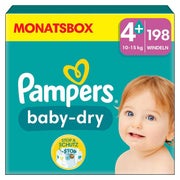 Pampers Baby Dry Windeln Größe 4+ Maxi Plus, 10-15 kg – doppeltes Sicherheitsbündchen - 1 Monatsbox = 198 Windeln 198 St
