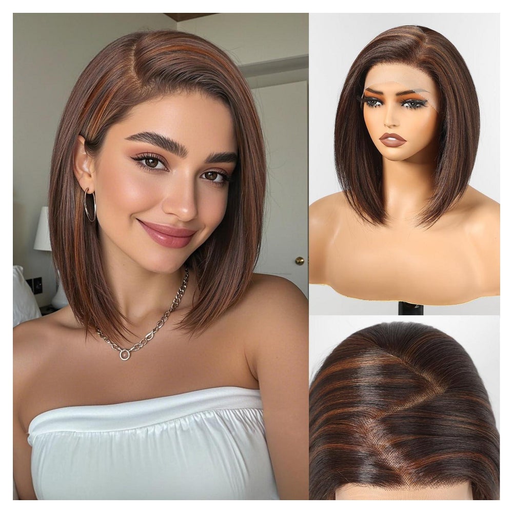 Perücke LaceFront 13x6 HD Braun Bob 13x6 Spitze Braun mit Hi 1 St