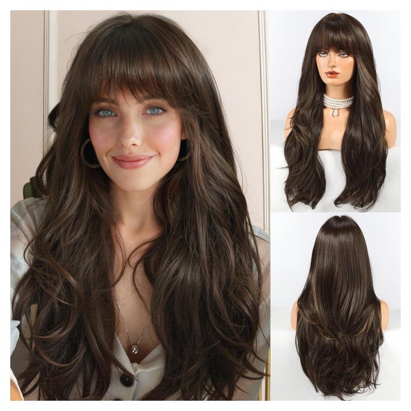 Perücke Pony Damen Synthetik Locken Braun gemischte blonde S 1 St