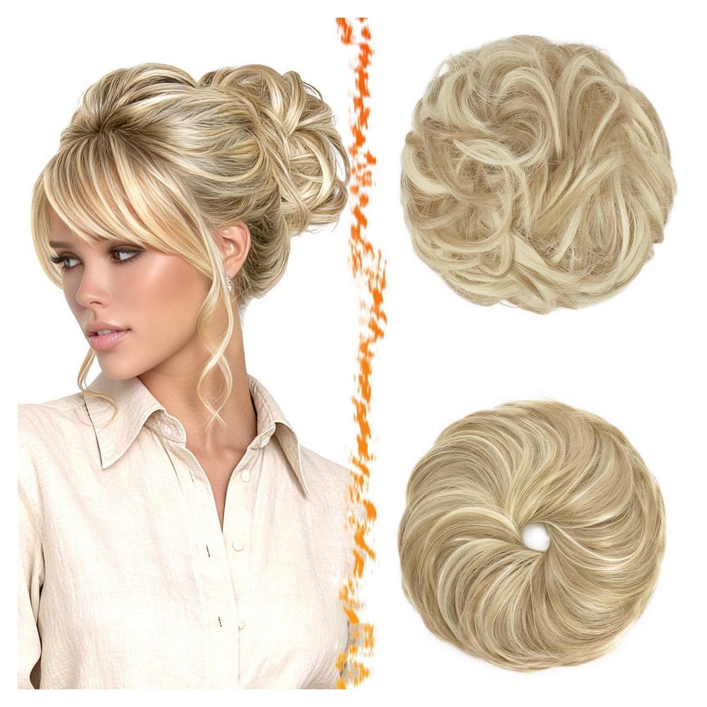 Haarteil Messy Bun Gummiband Dutt Helles Aschblond Mit Bleic 1 St