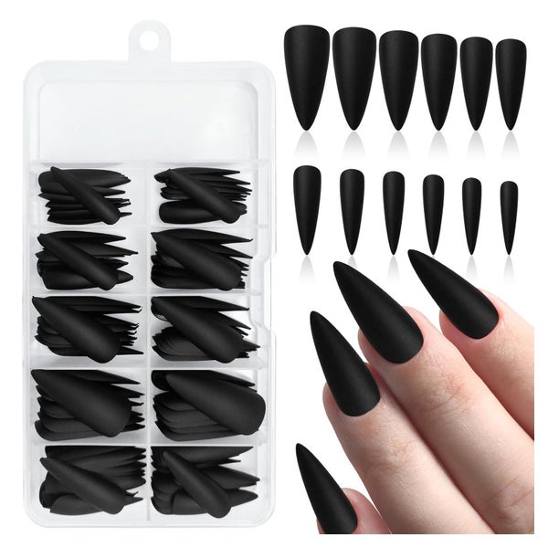120X Stiletto Press On Nägel Schwarz Matt Akryl DIY Nagelkun 1 St