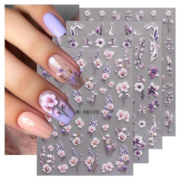 Nagelsticker 3D Blumen selbstklebend stereoskopisch 4 Blatt 1 St