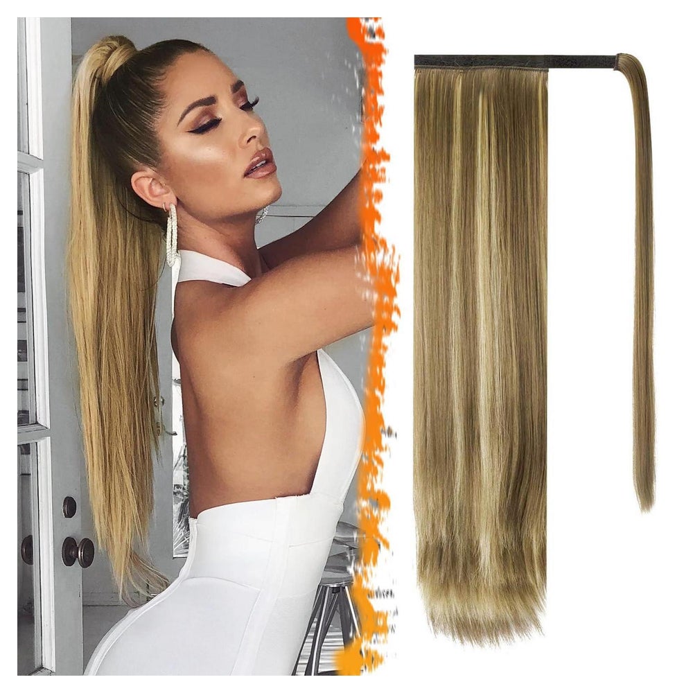 Pferdeschwanz Haarteil Wrap 66cm Asch Mittel Braun & Bleiche 1 St