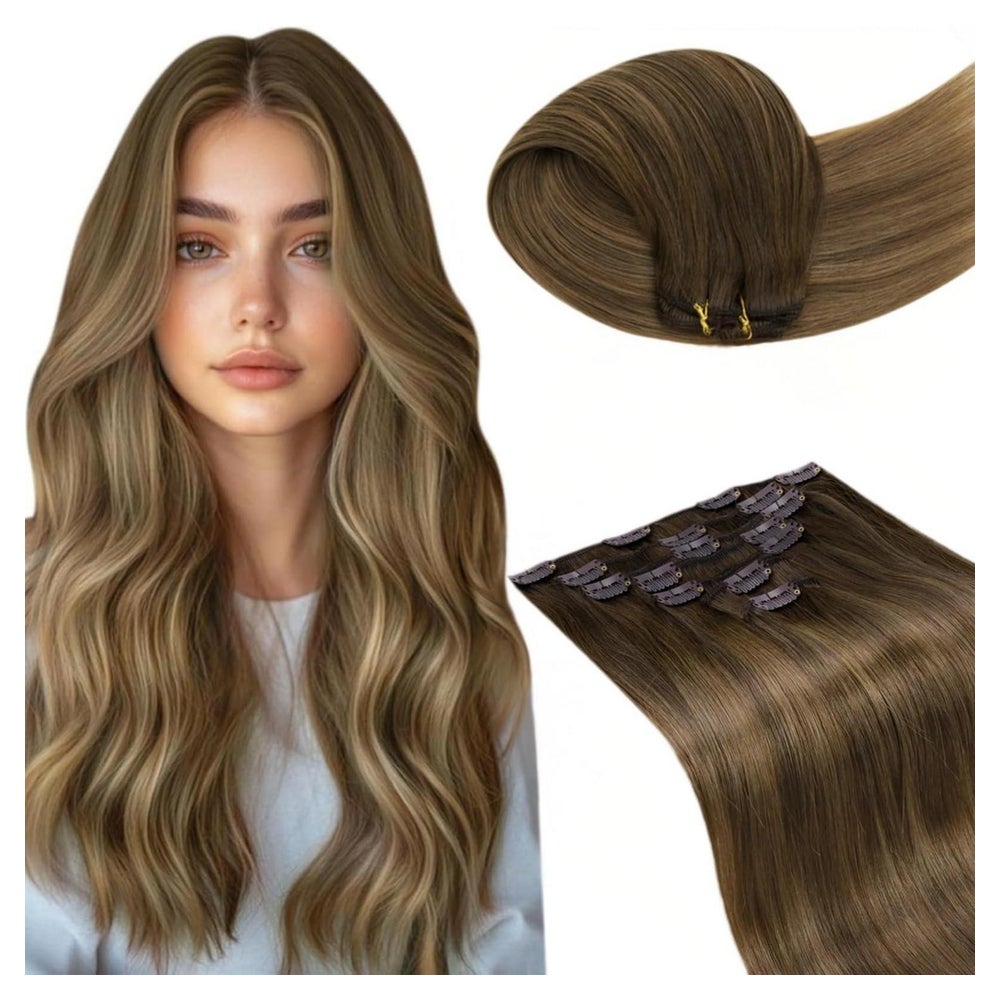 Clip In Extensions Echthaar Balayage Braun Ombre 50cm-7PCS 1 1 St