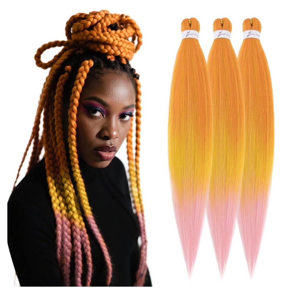 Flechthaarverlängerungen 66 CM (Pack of 3) Orange bis Gelb b 1 St