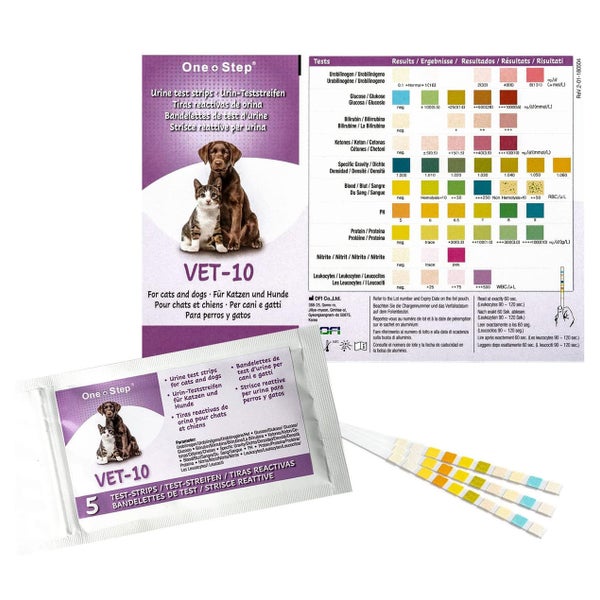 One+Step Urin Teststreifen für Hunde und Katzen - Schnelltest zur Prüfung von 10 Gesundheitswerten 5 St