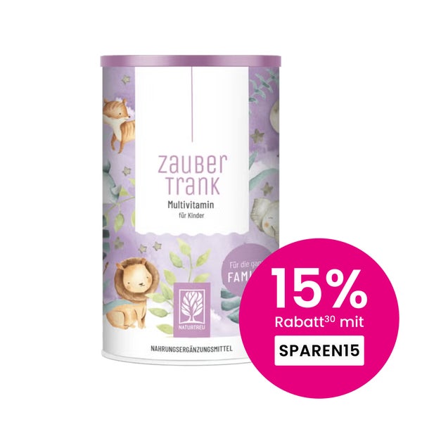 Immun-Komplex Pulver mit 19 Mineralien, Vitaminen & Nährstoffen für Kinder - ZAUBERTRANK - 100 g veganes Getränkepulver für 66 Portionen - NATURTREU® 100 g