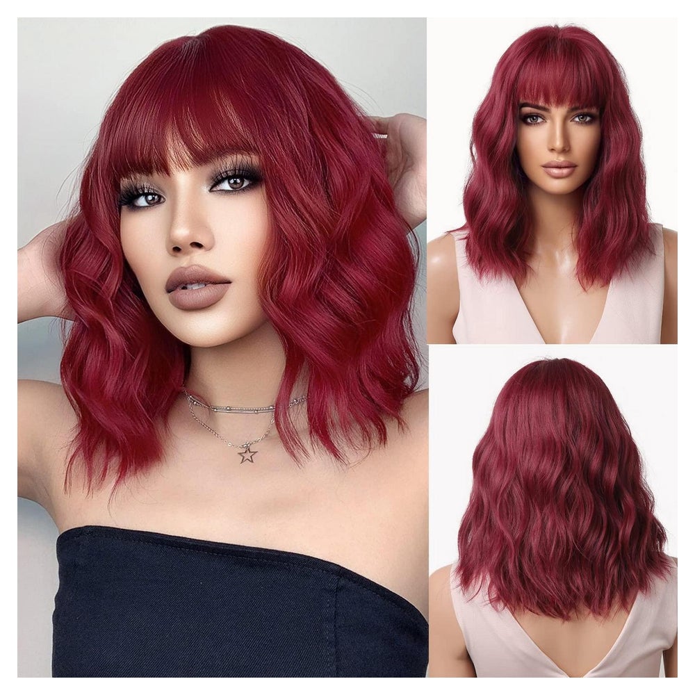 Perücke Bob Pony Schulterlänge burgund synthetisch Damen Rot 1 St