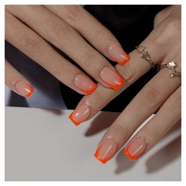 Künstliche Nägel Kurz Eckig French Tip Orange 30 Stück Neon 1 St
