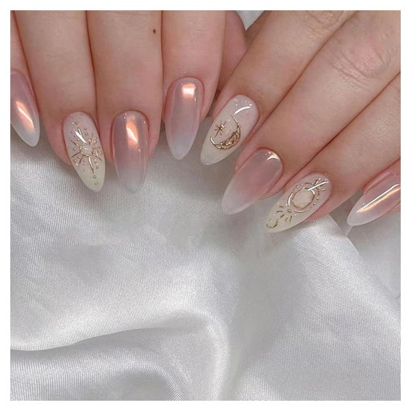 Nägel Aurora Mandel Kurz Glossy Moon Stars French 12 Aurora& 1 St