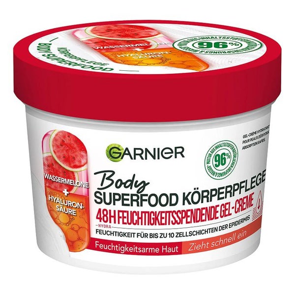 Garnier Erfrischende Körperpflege für trockene Haut, Body Butter mit Wassermelone und Hyaluronsäure 380 ml