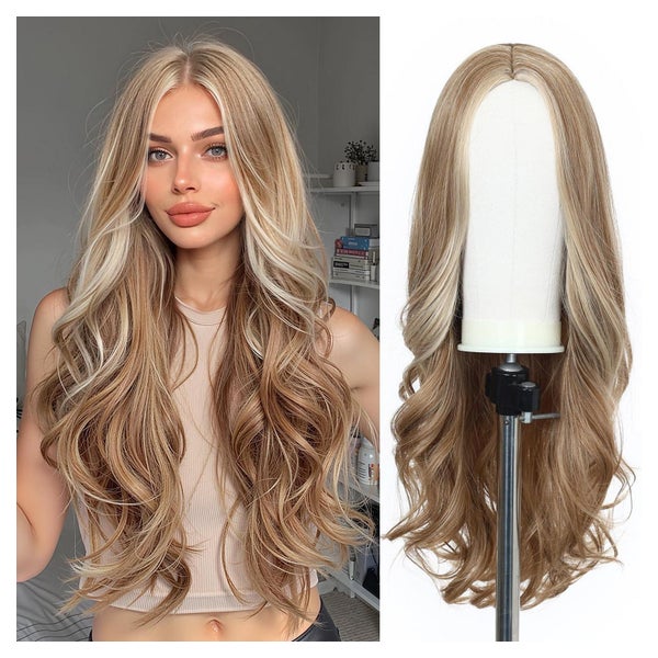 Perücke 24 Zoll Synthetik Braun Ashblonde Wellig Scheitel Ho 1 St