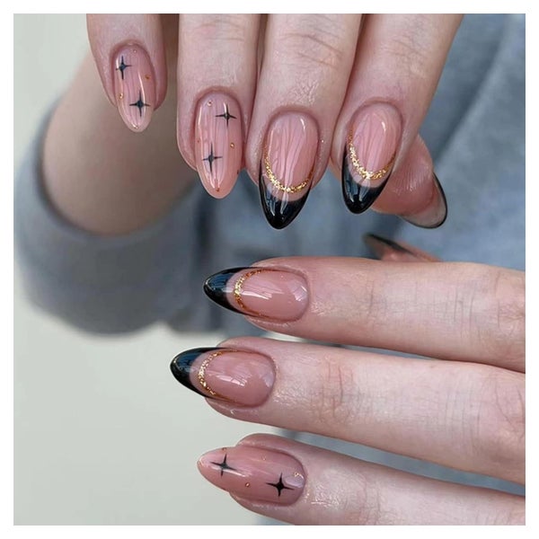 Künstliche Nägel 24 Stück Mandel Acryl Glitzer Französisch B 1 St