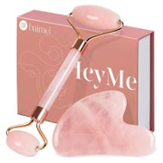 BAIMEI Gua Sha Stein und Gesichtsroller Rosenquarz Set