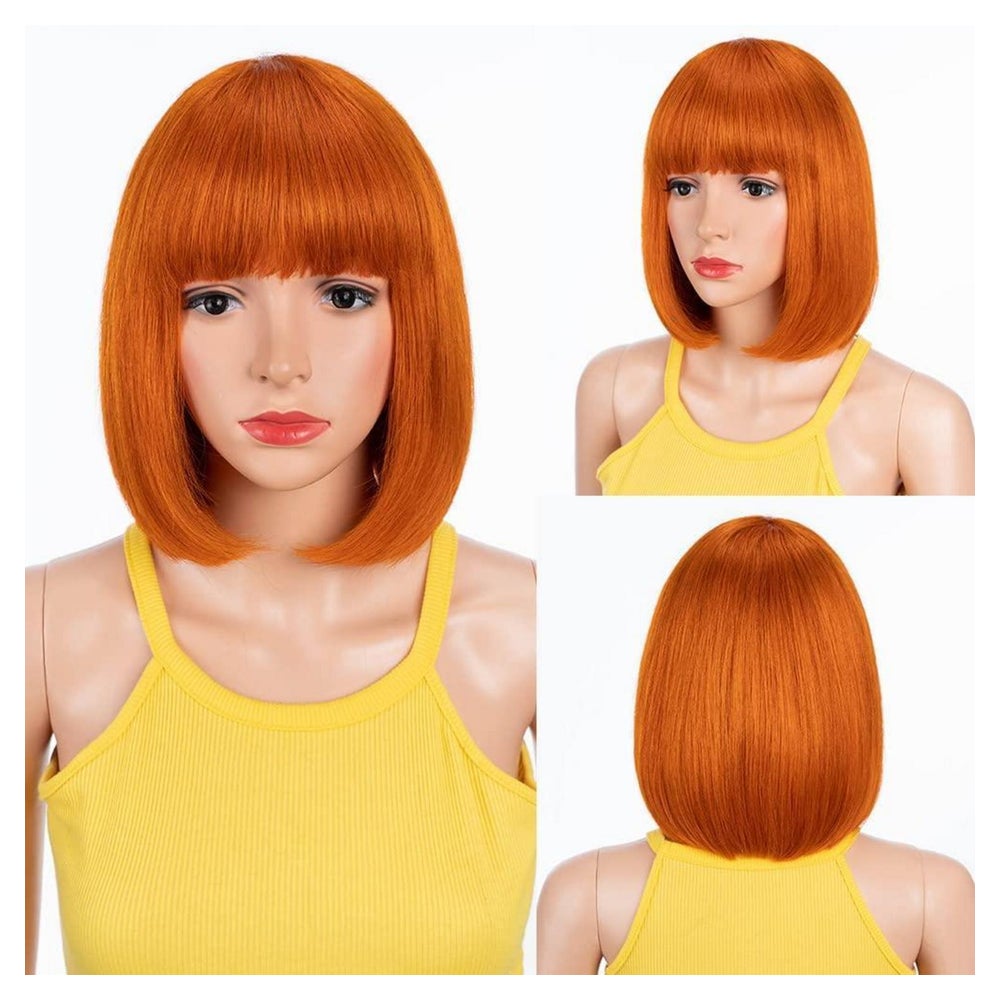 Perücke Echthaar Pony kurz Bob Remy 25cm 10 inches S ORANGE 1 St