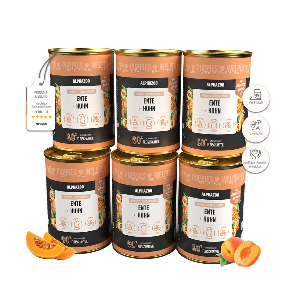 Ente + Huhn Nassfutter für Welpen 6er 2400 g