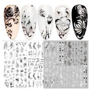 Nagelsticker 10 Blatt selbstklebend Blumenmotive schwarz wei 1 St
