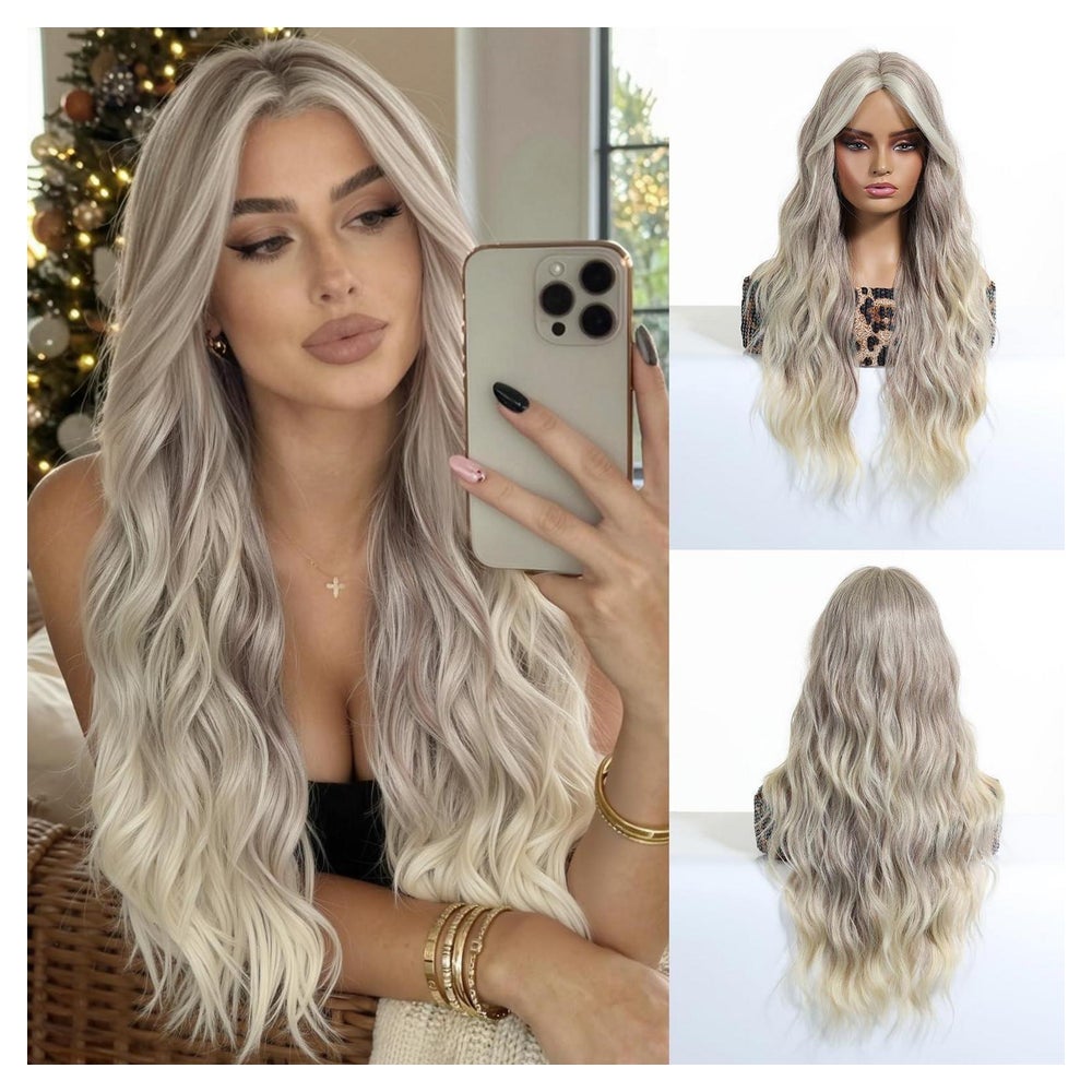 Wellenperücke Damen Mittelscheitel 26 inches Blonde mit Grau 1 St