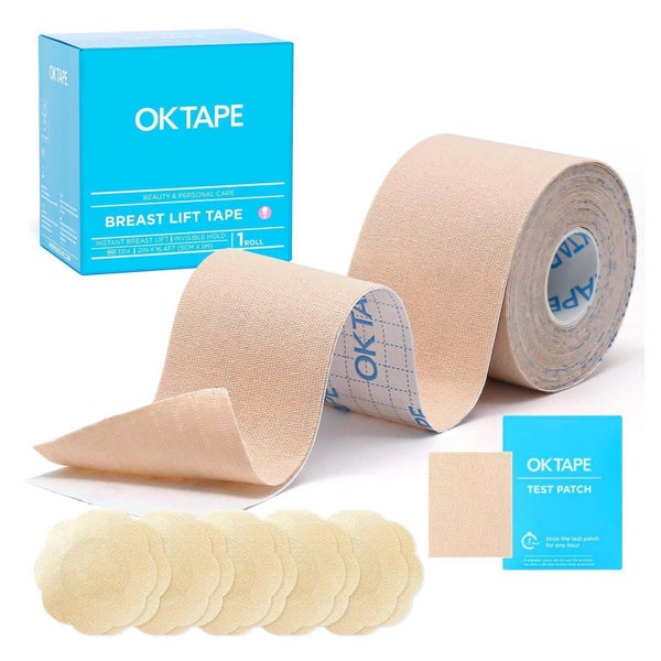 OK TAPE Klebe BH Push Up, Rückenfrei, Trägerlos, Unsichtbar, Rosa, 5cm x 5m