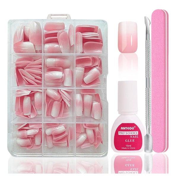 Nageltips 240 Stück Press On Short Almond French Acryl Pink 1 St