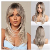 Perücken Damen Ombre Bangs Hitzebeständig Synthetik Grau Blo 1 St