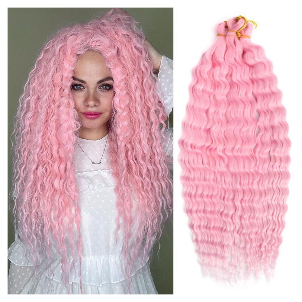 Häkelzöpfe Haarverlängerungen Tief Twist Locken 22 Zoll Rosa 1 St