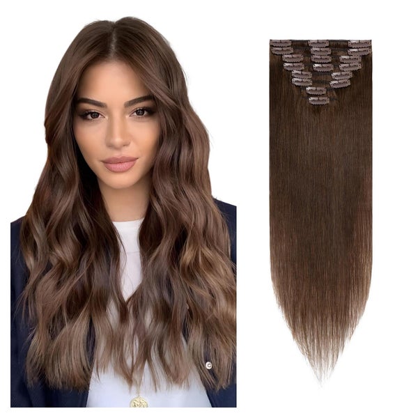 Extensions Echthaar Clip Remy Seidig #4 Mittelbraun 30cm-8 S 1 St