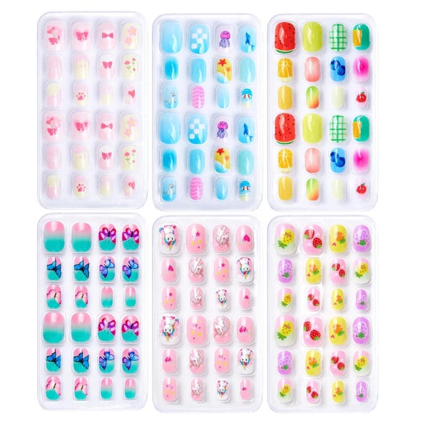 Falsche Nägel Kinder Jelly Kleber 6 Designs 144 Colorful Set 1 St