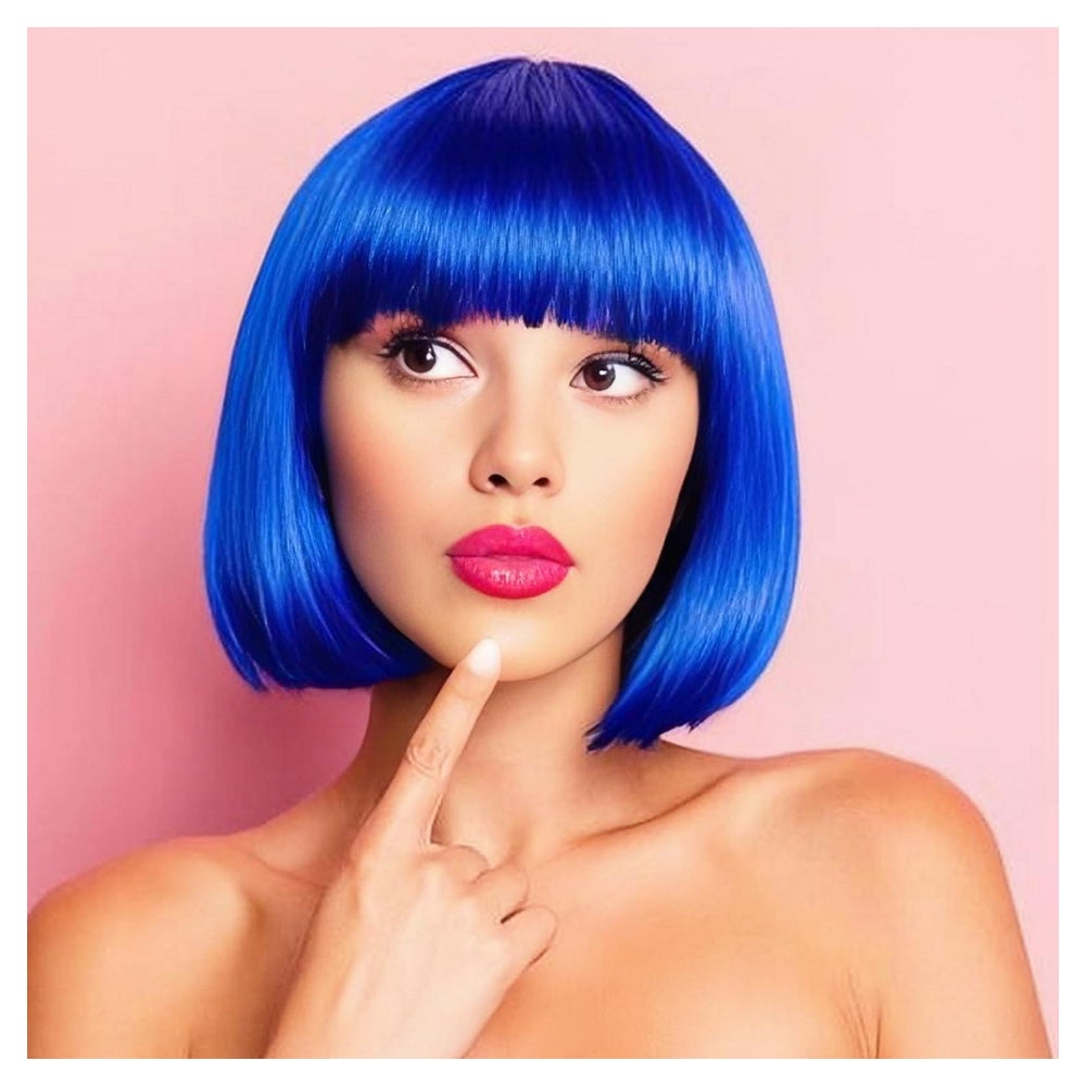 Perücke Bob Synthetik blau Pony 12 Zoll Frauen Blau-straight 1 St