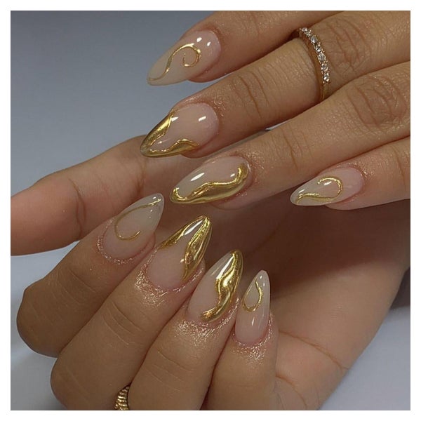 Künstliche Fingernägel Kurz Nude 3D Gold French AKP1 1 St