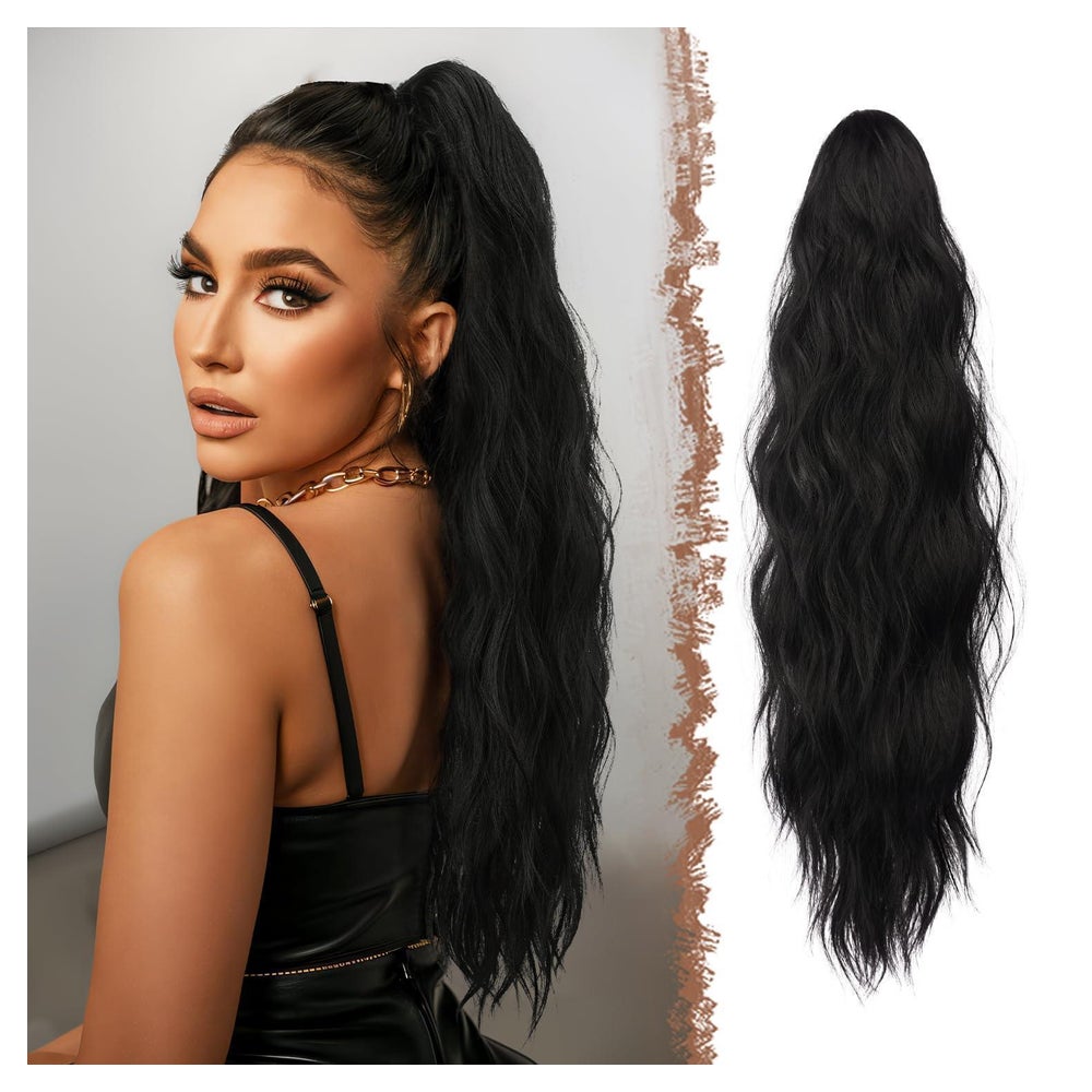 Pferdeschwanz Haarteil Klammer Extensions 1B# Aus Schwarz-23 1 St