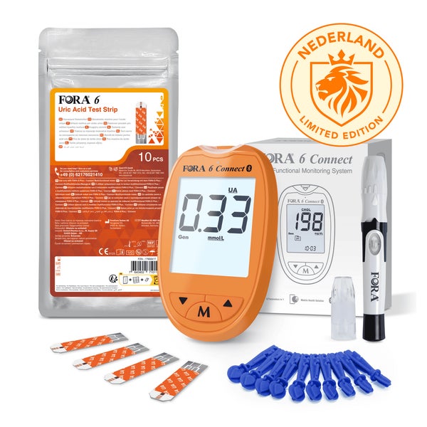 FORA 6 Connect Harnsäuremessgerät – Sonderausgabe (Orange) – mg/dl + 30 Teststreifen 1 St