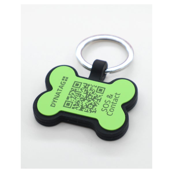 Hundemarke Knochenform Silikon Grün – QR-Code Tier-ID mit Online-Profil 1 St