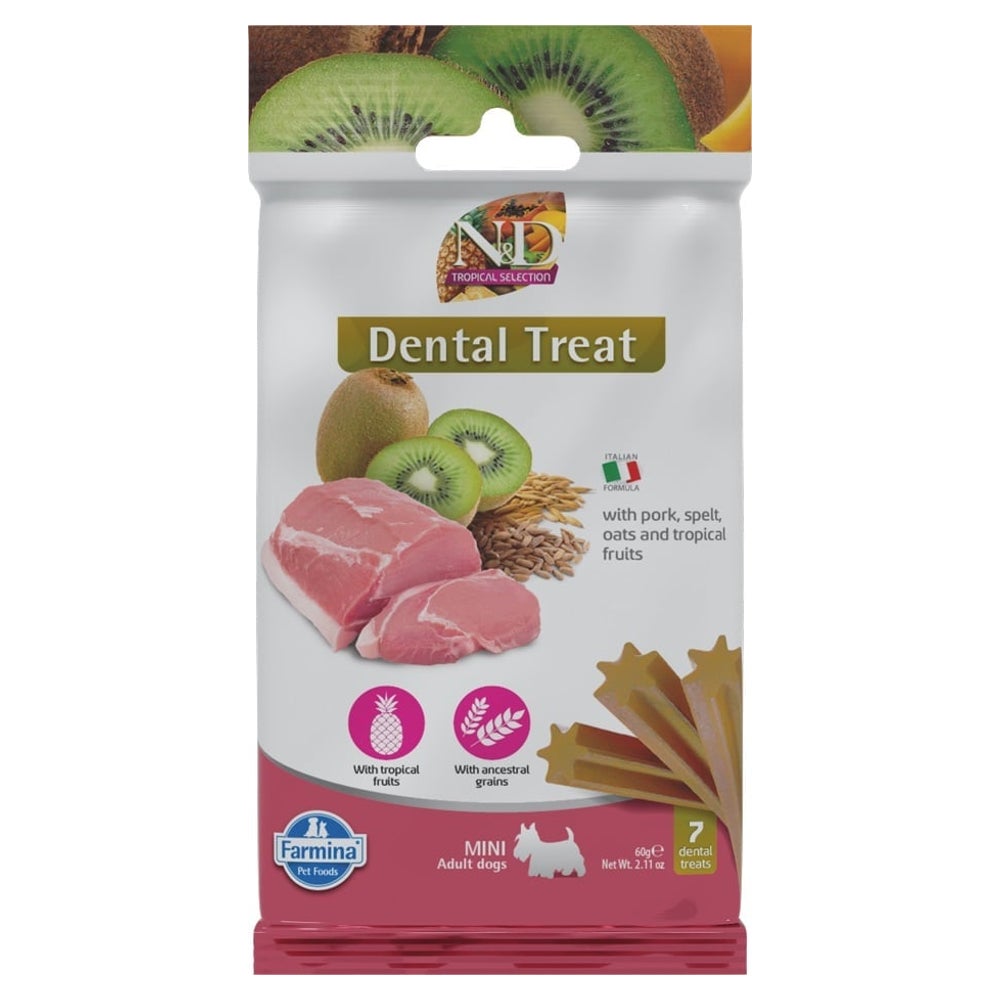 FARMINA N&D Tropical Selection Dental Treat Pork Mini (7 szt) Zahnpflege-Leckerli für kleine Hunderassen 0,06 kg