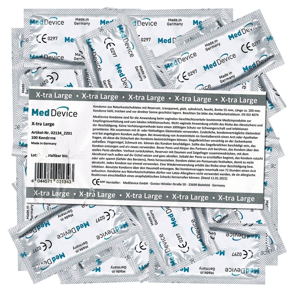 «Xtra Large» XL-Kondome, 55 mm, 200 mm, Silikonöl 100er Pack (100 Kondome) 100 St
