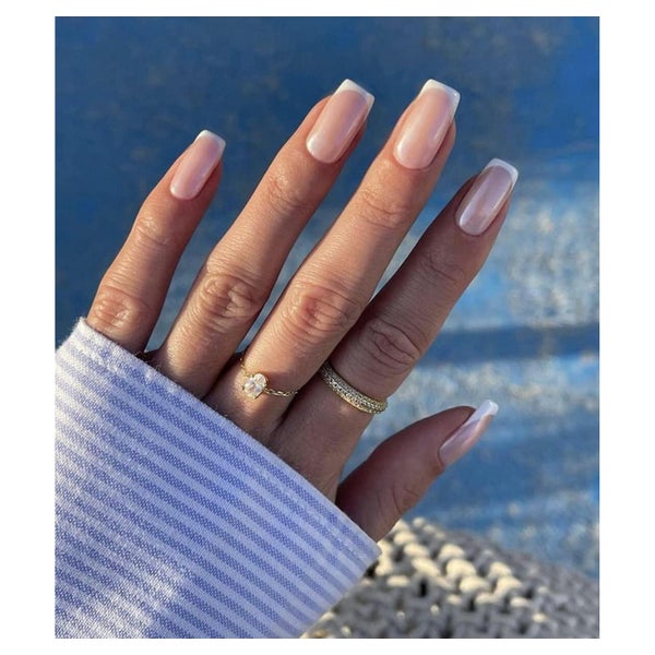 Falsche Nägel Acryl Kurz Quadratisch French PressOn Pearly F 1 St