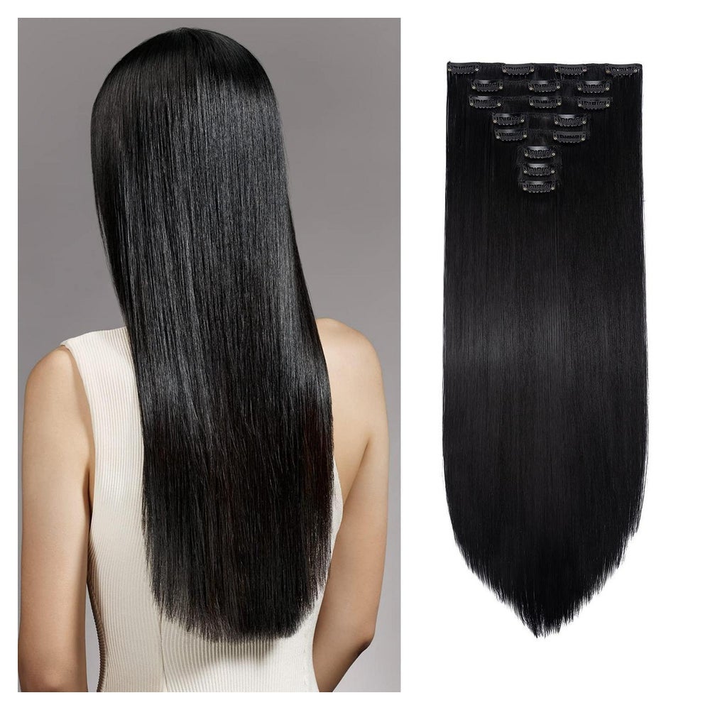 Clip In Extensions 60cm 8er Haarteil Kunsthaar Schwarz 70 cm 1 St