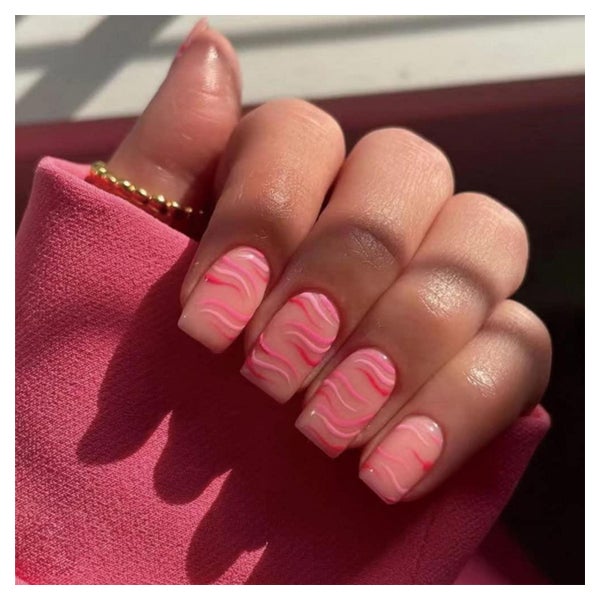 Falsche Nägel Kurz Squoval Swirl French 24St Acryl Pink 1 St