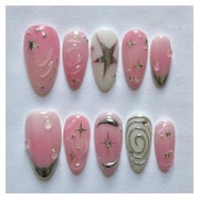 Press On Nails Short Almond Pink 3D Stern Kreis Full Cover s 1 St