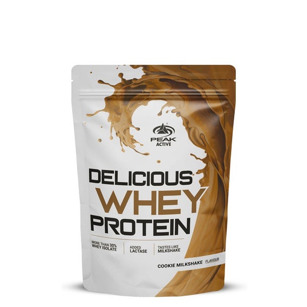 PEAK Delicious Whey Protein - 450g - Geschmack Cookie Milkshake I 15 Portionen I Pulver I Proteinquelle: Molkenprotein Konzentrat + Isolat I ohne Zuckerzusatz I mit Verdauungsenzym Laktase