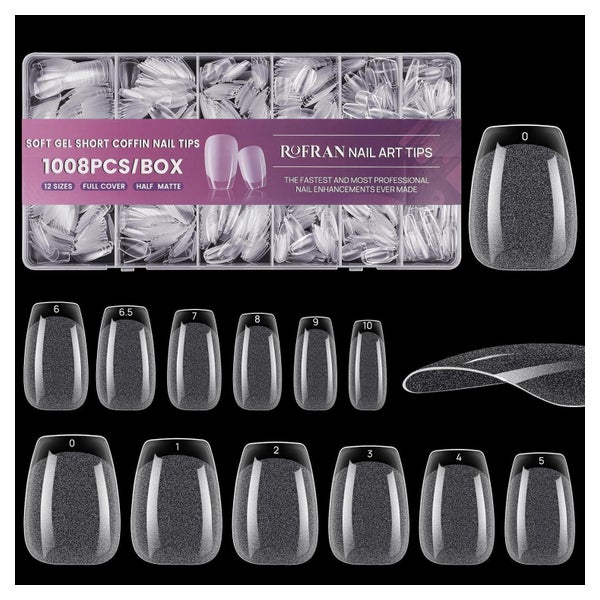 Nageltips Gel Kurz Coffin Klar Acryl Ballerina Nägel 1008 ge 1 St