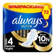 always Ultra Binde Secure Night mit Flügeln Monatspaket, 72 Binden (6 Packungen x 12 Stück) 1 St