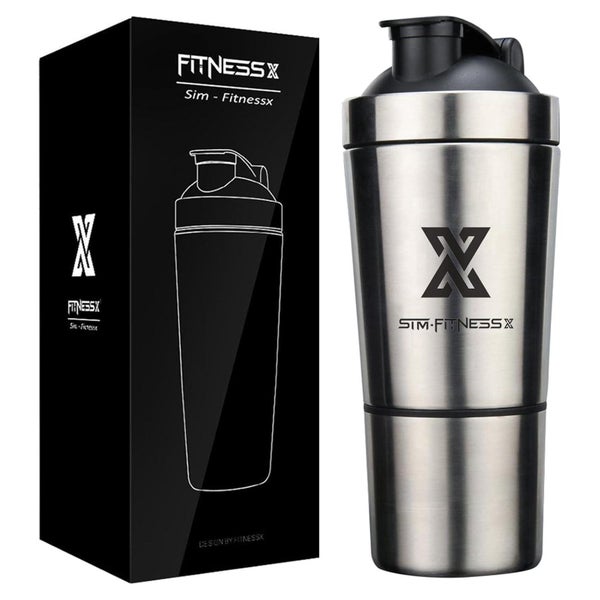 Edelstahl Protein Shaker 700ml + 200ml Sport Fitness Eiweiß 1 St