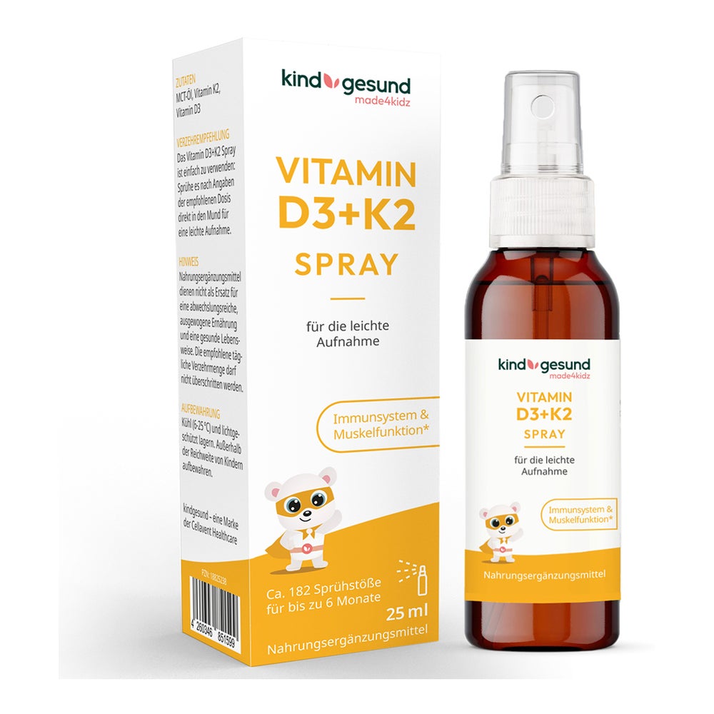 Veganes Vitamin D3K2 Spray Kinder hochdosiert – kindgesund® 25 ml