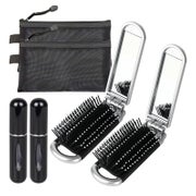 2 Mini Reise Haarbürsten Set mit Spiegel, Faltbare Bürsten & 1 St