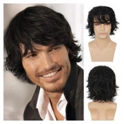 Herren Schwarz Kurz Perücke Layered Wave Synthetische Cospla 1 St